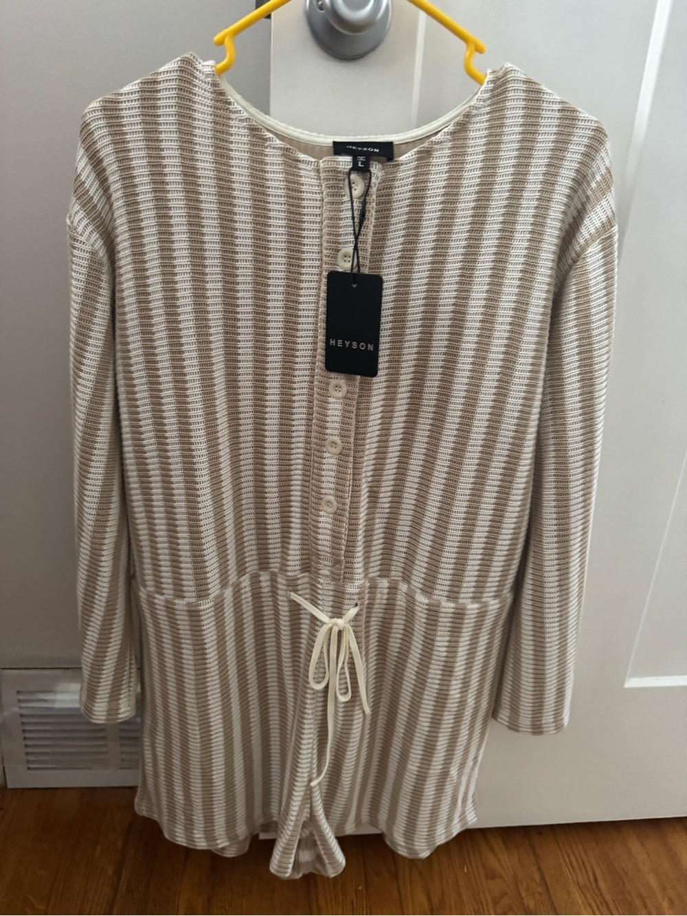 Heyson Cream and Tan Striped Button-Front Romper